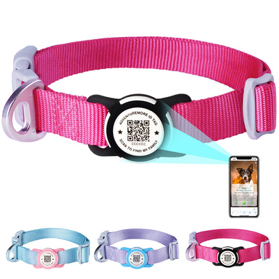 ADVENTUREMORE Airtag Dog Collar with Smart ID QR Code Airtags Holder: Prevents Dogs from Getting Lost at Night, Displays Owner and Pet Details. Waterproof, Durable, Adjustable, Thick