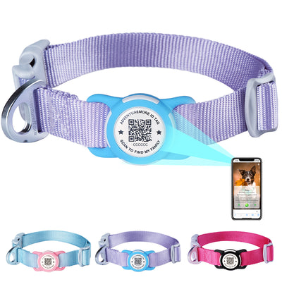 ADVENTUREMORE Airtag Dog Collar with Smart ID QR Code Airtags Holder: Prevents Dogs from Getting Lost at Night, Displays Owner and Pet Details. Waterproof, Durable, Adjustable, Thick