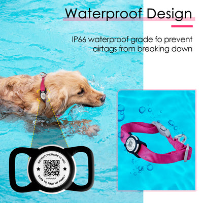 ADVENTUREMORE Airtag Dog Collar with Smart ID QR Code Airtags Holder: Prevents Dogs from Getting Lost at Night, Displays Owner and Pet Details. Waterproof, Durable, Adjustable, Thick