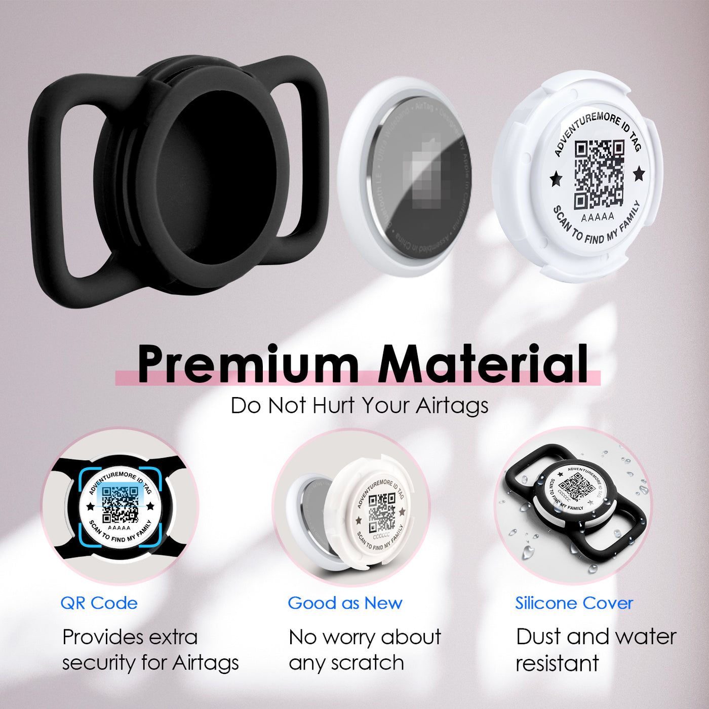 ADVENTUREMORE Airtag Dog Collar with Smart ID QR Code Airtags Holder: Prevents Dogs from Getting Lost at Night, Displays Owner and Pet Details. Waterproof, Durable, Adjustable, Thick