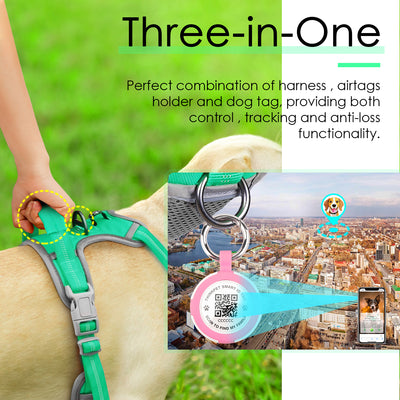 ThinkPet No Pull Harness for Small, Medium, Large Dogs with Airtags Holder Reflective Dog Harnesses with Dog QR Code Smart ID Tag Airtags Holder Harness Back/Front Clip for Easy Control