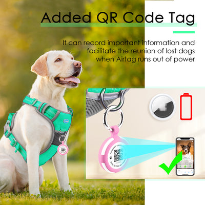 ThinkPet No Pull Harness for Small, Medium, Large Dogs with Airtags Holder Reflective Dog Harnesses with Dog QR Code Smart ID Tag Airtags Holder Harness Back/Front Clip for Easy Control