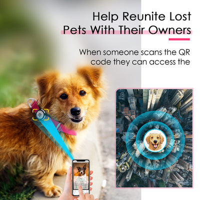 ADVENTUREMORE Airtag Dog Collar with Smart ID QR Code Airtags Holder: Prevents Dogs from Getting Lost at Night, Displays Owner and Pet Details. Waterproof, Durable, Adjustable, Thick