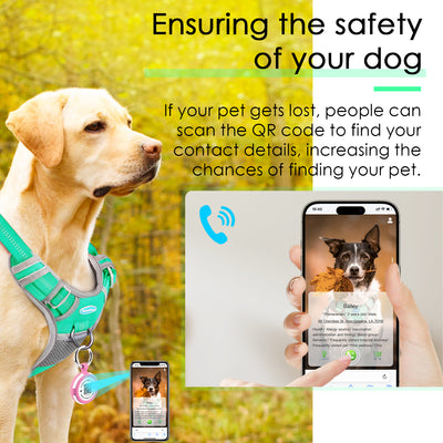 ThinkPet No Pull Harness for Small, Medium, Large Dogs with Airtags Holder Reflective Dog Harnesses with Dog QR Code Smart ID Tag Airtags Holder Harness Back/Front Clip for Easy Control