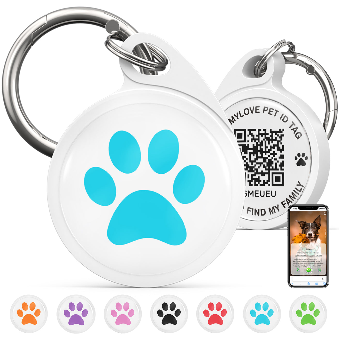 QR Code Dog Tag, Smart ID Tags, Dog Tags Personalized Lightweight Silent ID Tag for Kids Pets Bags Keys