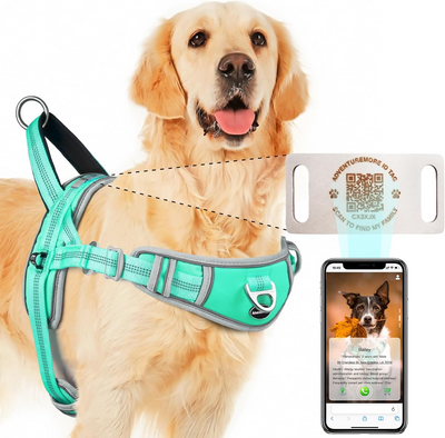 ADVENTUREMORE Dog Harness for Large Dogs No Pull with QR Code Dog Tag, Adjustable Reflective Breathable Dog Vest Harness with Easy Control Front Clip Handle for Training Walking