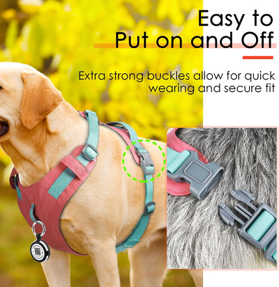 AdventureMore Lightweight Dog Harness with QR Code Smart Pet ID Code AirTag Holder Breathable Escape Proof Vest Harness for Puppy Small Medium Dogs and Cats Easy to Put On and Control