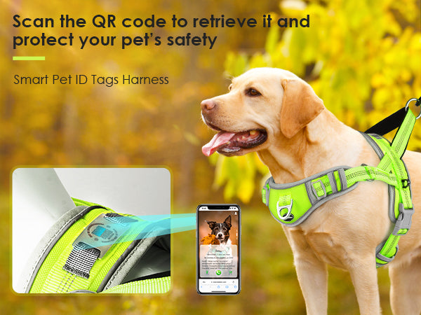 ADVENTUREMORE Dog Harness for Large Dogs No Pull with QR Code Dog Tag, Adjustable Reflective Breathable Dog Vest Harness with Easy Control Front Clip Handle for Training Walking
