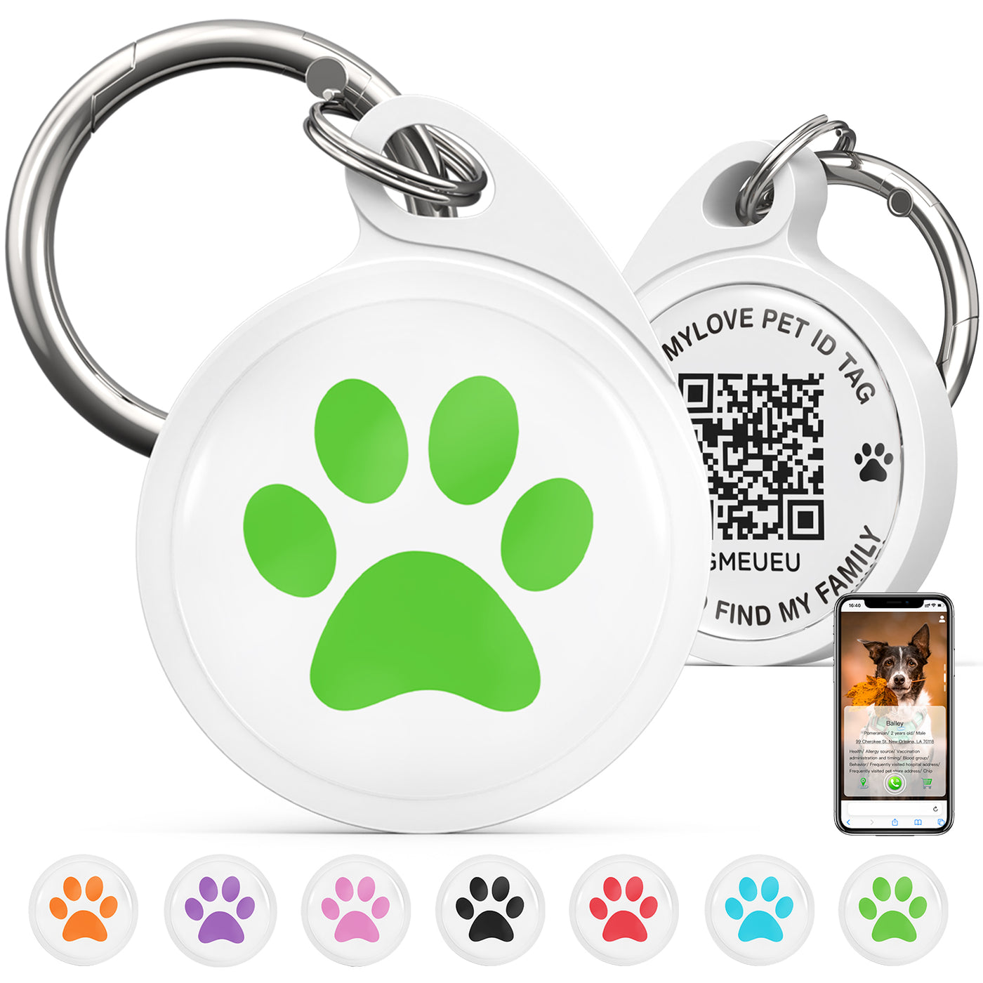 QR Code Dog Tag, Smart ID Tags, Dog Tags Personalized Lightweight Silent ID Tag for Kids Pets Bags Keys
