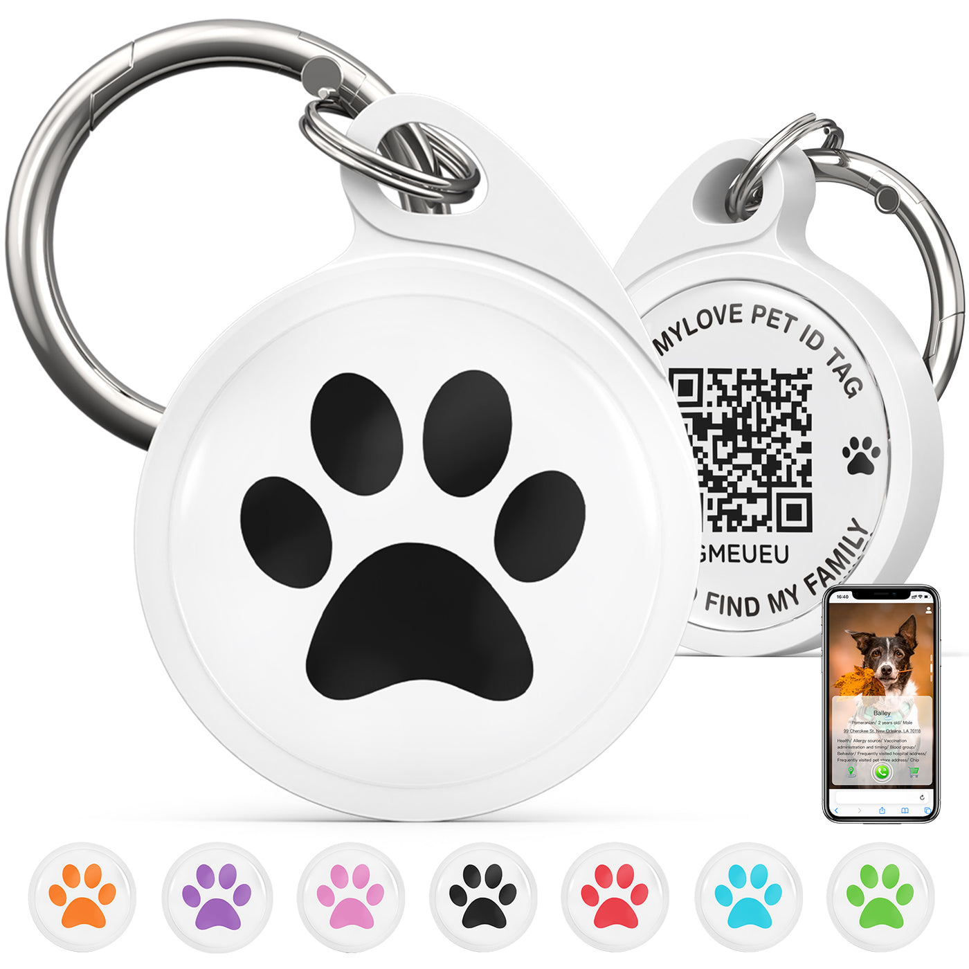 QR Code Dog Tag, Smart ID Tags, Dog Tags Personalized Lightweight Silent ID Tag for Kids Pets Bags Keys